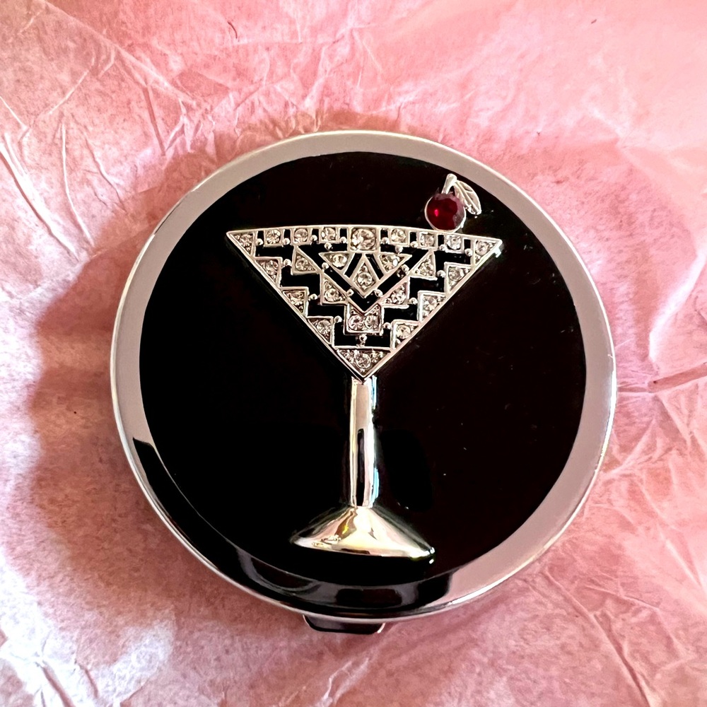 NEW Black Spring Street jeweled Compact mirror with Martini glass design.